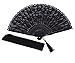 meifan Womens Multi Color Handmade Cotton Lace Folding Hand Fan (Black-A)