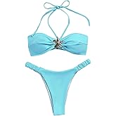 WDIRARA Women's 2 Piece Halter Bikini Sets Sexy Starfish Brazilian Metal Swimsuit