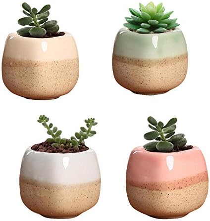 NOVMAY Pack of 4 pcs - Ceramic Succulent Plant Pot Planters Flower Pot Container (B (Set of 4 pcs))