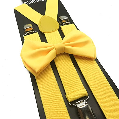 Awesome Yellow Color Wedding Accessories Adjustable Bow Tie & Suspenders