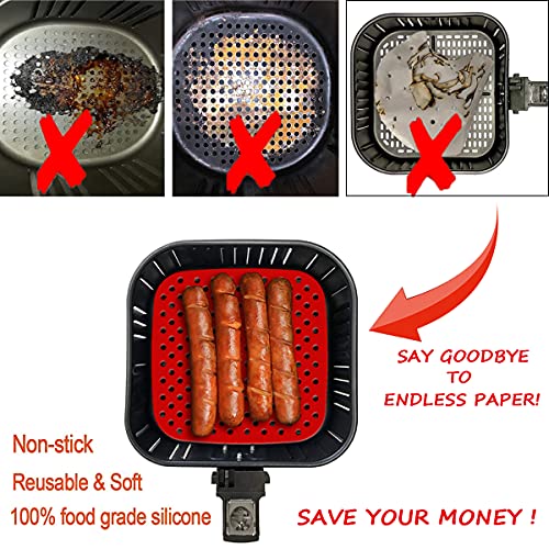2-Pack Reusable Air Fryer Liner, 8.5in Square Silicone Non-Stick Air Fryer Mat Steamer Liners insulation pad | Air Fryer Accessories For COSORI, NINJA, INSTANT VORTEX, NUWAVE and More