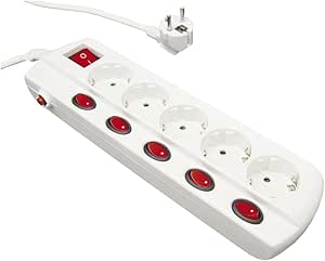 F-Line - Base regleta 5 tomas con interruptor individual por enchufe
