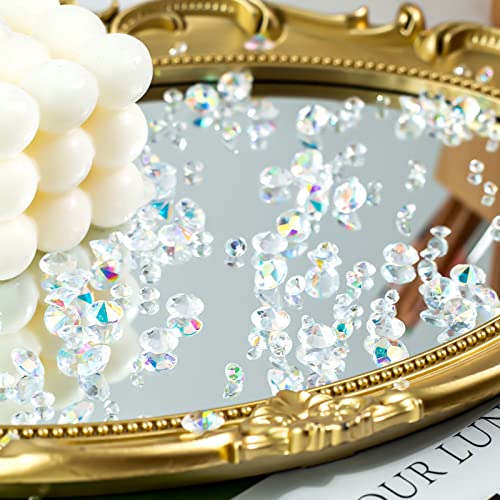 JOHOUSE Clear Fake Diamonds, 7600PCS Dazzling Acrylic Diamond Crystals Iridescent Gems Gemstones 3 Sizes for Vase Fillers Table Scatters Wedding Party Decoration
