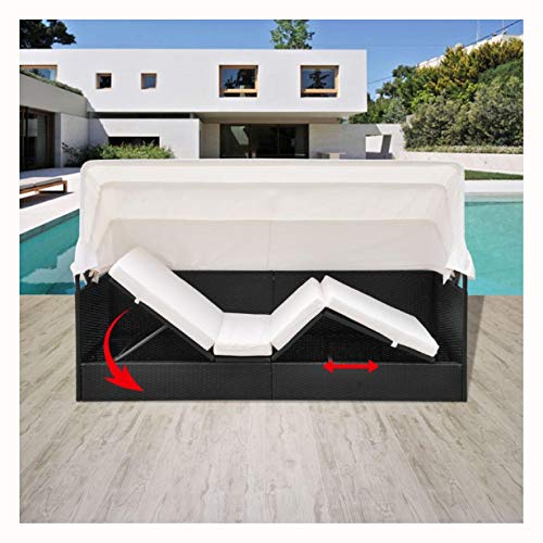 Sunlounger, Outdoor Sofa with Canopy Poly Rattan Black