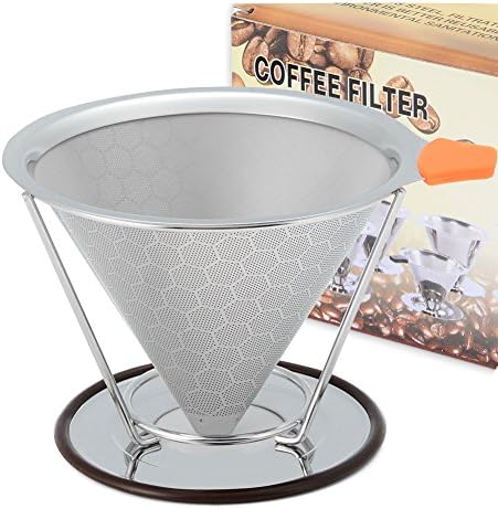 FairySu Coffee Filter Stainless Steel, Reusable Paperless Coffee Filter, Coffee Dripper Set, Coffee Cone for Chemex, Hario V60, Separate Stand, Spoon, Brush Included