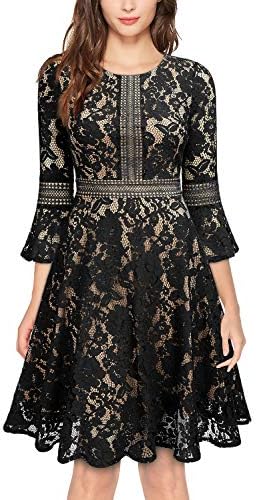 MISSMAY Women's Vintage Full Lace Contrast Bell Sleeve Big Swing A-Line  Dress Large Black price in UAE | Amazon UAE | kanbkam