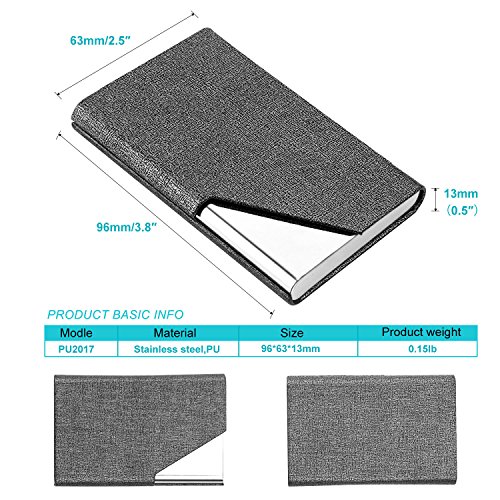 Business Name Card Holder Luxury PU Leather & Stainless Steel Multi Card Case,Business Name Card Holder Wallet Credit Card ID Case/Holder for Men & Women (Gray)