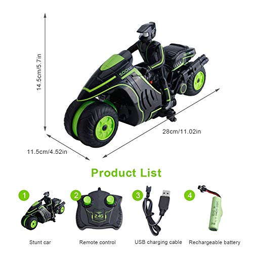 Womdee Remote Control Stunt Motorcycle, 2.4G 360 Degree Spinning Action Rotating Drift Stunt Motorbike High Speed RC Motorbikes, Drift Stunt Car Motorbike for Kids Age 4,5,6,7,8 and Up Year Old - Thumbnail 6