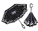 Inverted Umbrella Double Layer Windproof UV Protection Sun&Rain Car Reverse folding Umbrellas Cute Travel Umbrella Manually Rain Windproof Anti-UV Star Flower Umbrella for Easy Carrying Sea Flower