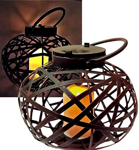 Brilliant & Mo Metal Rattan Solar Hanging Lanterns Oriental Style for Outdoors Garden Decoration with Flickering Candle Light For Home Patio Deck Lawn Yard Decor
