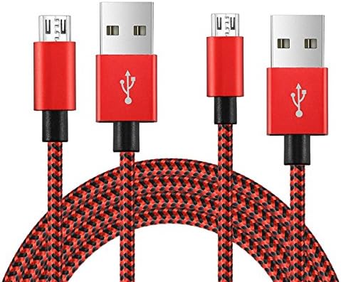 APUXON Micro USB Cables [2-Pack 3.3ft] Samsung charger Braided/Android Fast charge Cable - USB Charging Cables for Galaxy S7/S6, Sony, Motorola PS4 Black red