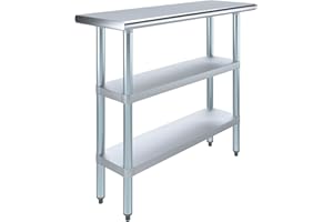 AMGOOD Stainless Steel Work Table with 2 Shelves | Metal Utility Table | Commercial & Residential NSF Utility (Stainless Steel Table with 2 Shelves, 48" Long x 14" Deep)