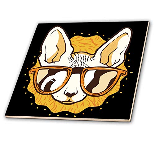 3dRose Sven Herkenrath Cat - Hipster Sphynx Cat with Sunglasses and Yellow Colors - 8 Inch Ceramic Tile (ct_316123_3)