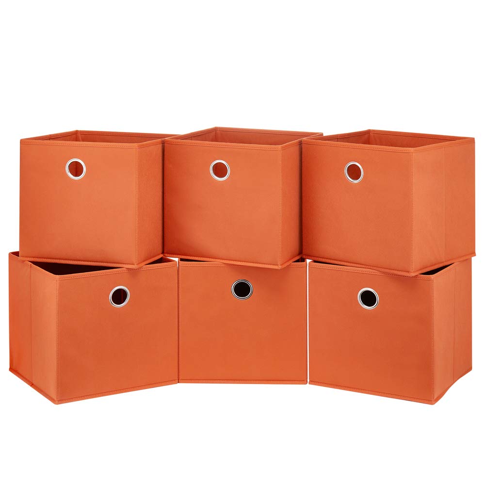 HSDT QY-SC20-6 Storage Box, 28 x 28 x 28 cm, Orange, 1 Metal Hole, Foldable, Fabric Storage Box, Compatible with Cube Organizer for Organizing Clutter, Pack of 6