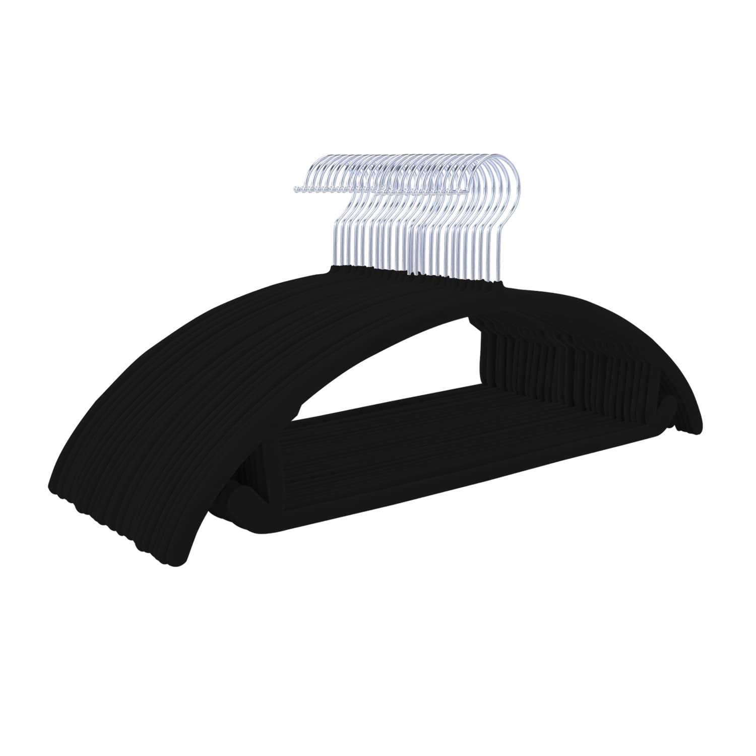 MIZGI Premium Velvet Hangers 50 Pack Heavyduty- Non Slip No Shoulder Bump Suit Hanger - Chrome Hooks,Space Saving Clothes Rounded Shape for Coat,Sweater,Jackets,Pants