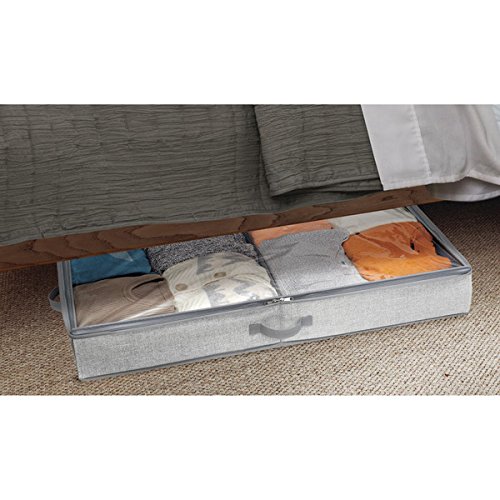 mDesign Fabric Under Bed Storage Organizer for Clothing, Linens, Accessories - Pack of 2, 2 Compartments, Gray