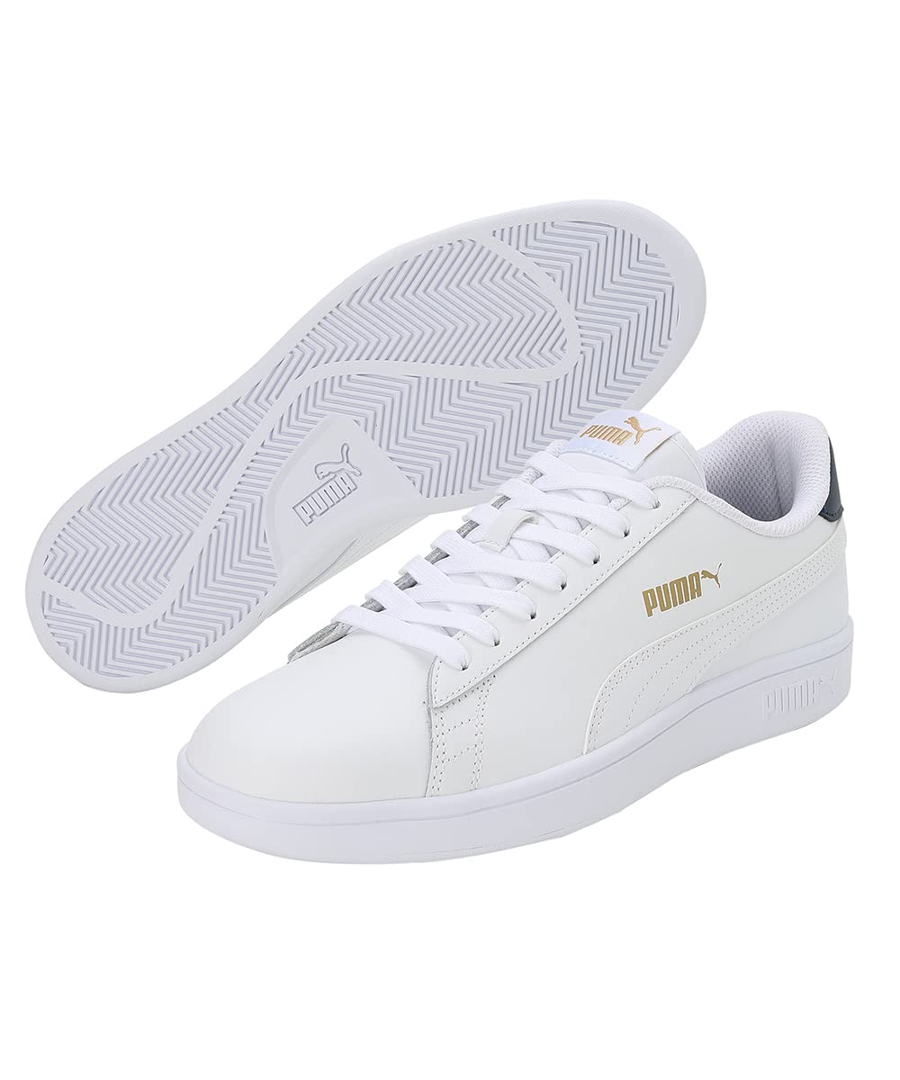 PUMA Unisex Puma Smash v2 L Low-Top, Puma White-Puma White-Peacoat-Puma Team Gold, 44 EU 6