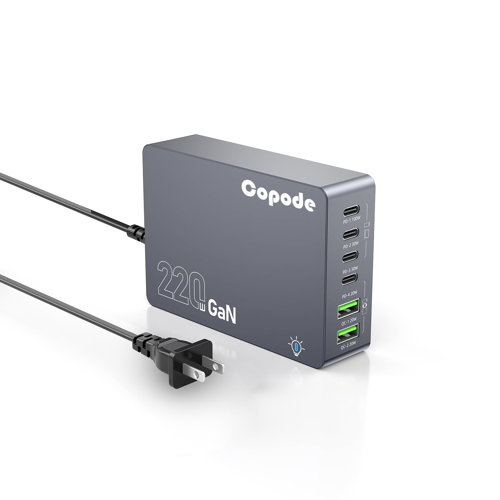 Photo 1 of 220W USB C Charger Block, 6-Port GaN USB C Charging Station PD 100W PC Laptop Fast Charger Adapter Compatible with iPhone 16, Galaxy 25, MacBook,ipad and More Devices(Gray)