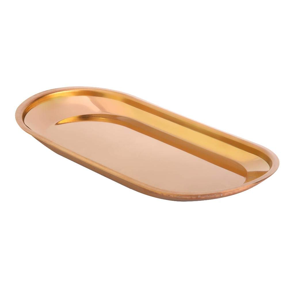 Ornaments Plate Stainless Steel Cosmetics Tray,Rose Gold Tray,9.1x4.1x0.7inch Dessert Candy Dish Tea Coffee Cup Plate,Pink Tray Cosmetics Tray,Towel Tray Perfume Tray for Bathroom