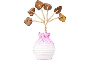 oasymala Mini Gemstone Life Tree in Decorative Vase – 5cm | Handcrafted Crystal Décor (Brown Tiger Eye)