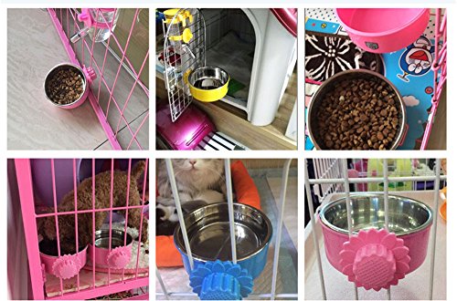Daycount Pet Feeder Dog Bowl Stainless Steel Food Hanging Bowl Crates Cages Dog Parrot Bird Pet Drink Water Bowl Dish Accessory (S: 4.5''x2'', Blue)