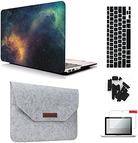 MacBook Air 13" A1369/A1466 Case &amp; Sleeve [5 in 1 Bundle], Keyrun Plastic Hardshell Case Bundle with Felt Sleeve, Screen Protector, Keyboard Cover &amp; Dust Plug - Galaxy 02