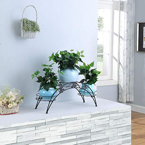 Dazone Arch Metal Potted Plant Stand with 3 Holders Potted Plant Rack Organizer (Black)