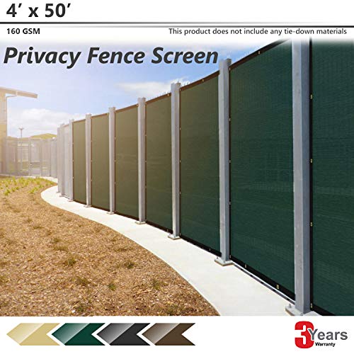BOUYA 4x50 Privacy Fence Screen Heavy Duty for Chain-Link Fence Privacy Screen Commercial Outdoor Shade Windscreen Mesh Fabric with brass Gromment 160 GSM 88% Blockage UV 4′ x 50′ Green