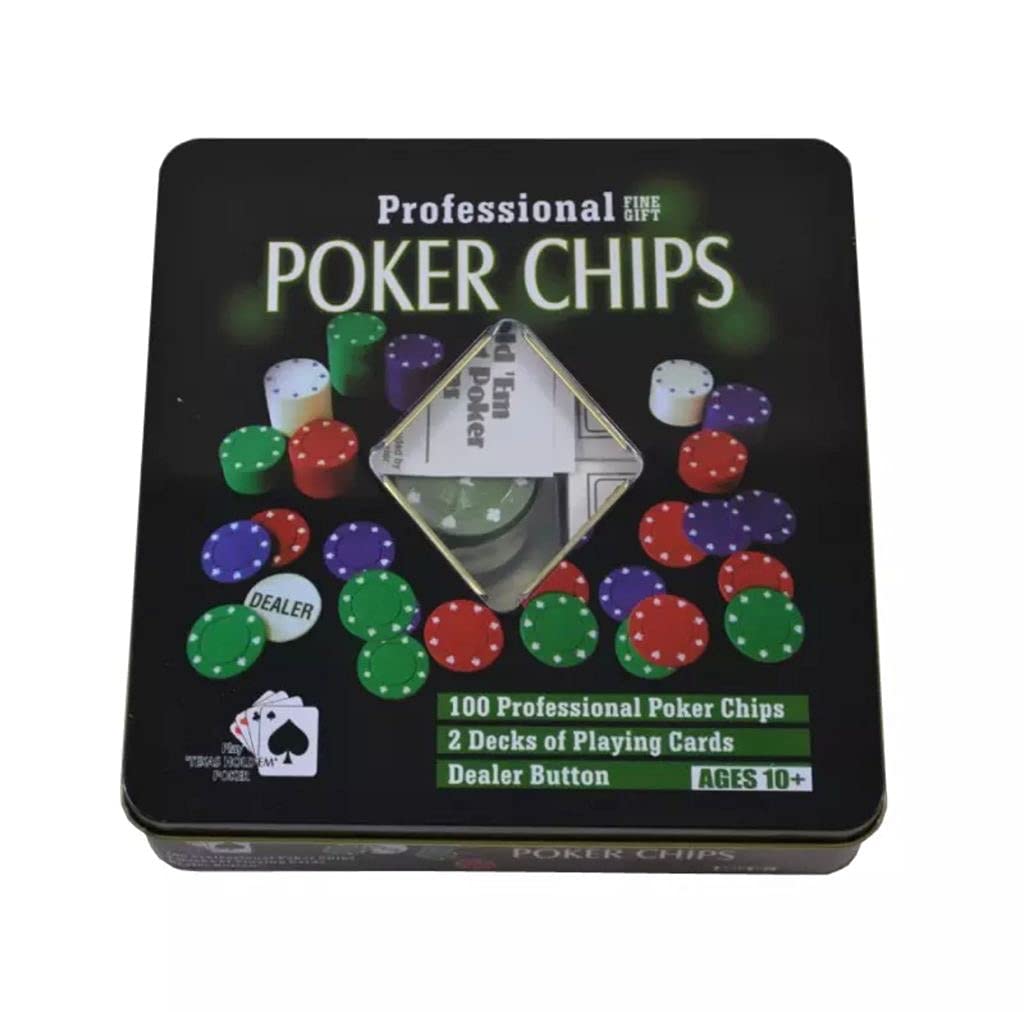 GMM Professional Poker Set Gift Box 100 Pieces Poker Chips 2 Decks of Playing Cards 1 Metal Box