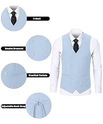 WOMS Men's 3 Piece Slim Fit Suit, Light Blue