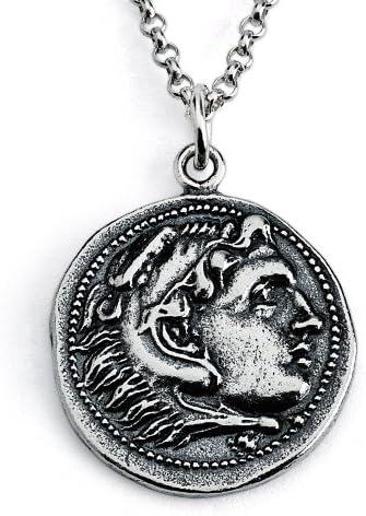 Azaggi Sterling Silver Handcrafted Alexander III The Great Coin Pendant Necklace