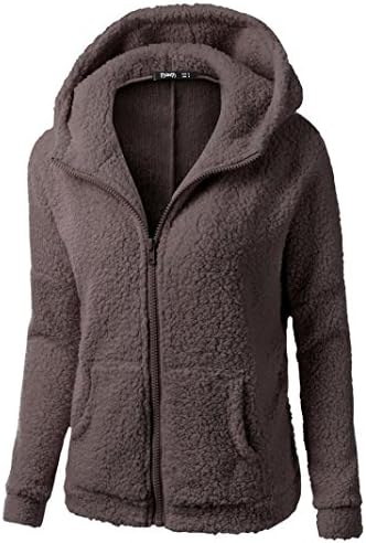 Vanvler Women Jacket Ladies Winter Hooded Sweater Coat Zipper Warm Wool Coat Outwear Plus Size (4XL, Coffee)