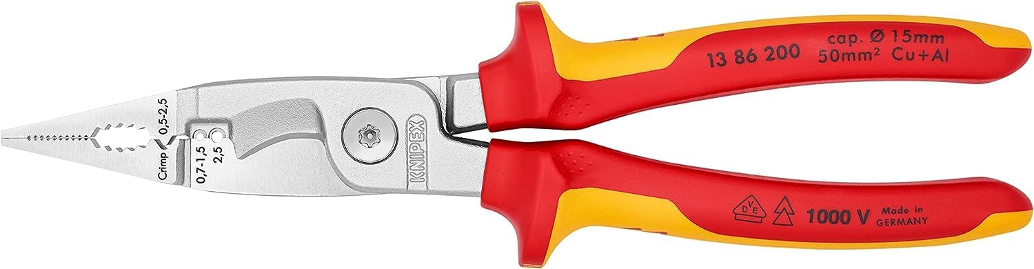 KNIPEX Pliers for Electrical Installation, VDE, for Cutting Cable, Wire Stripping, Crimping Wire Ferrules, Gripping, Bending, Multi Tool, 13 86 200
