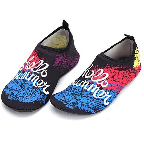 HQdeal Women's Men's Water Shoes Quick Drying Outdoor Sports Athletic Sneakers Aqua Shoes Slip On Lightweight Yoga Socks for Swimming Diving Surfing Snorkeling Boating Beach Walking ,XXL ( W 9.5-10/ M 7.5-8.5),Rainbow Black