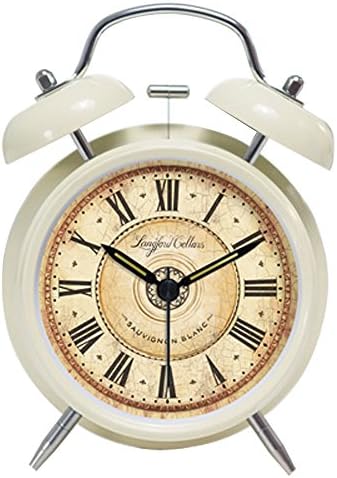 Foyou Retro Metal Analog Quartz Silent Twin Bell Alarm Clock with Nightlight and Loud Alarm ( Roman Numerals, Beige )