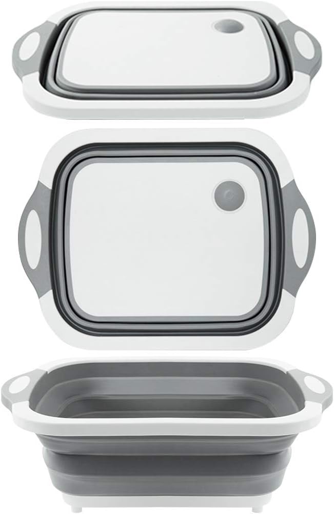 Goglor Collapsible Chopping Board Plastic Cutting Board, Foldable Food Basin Durable BPA-Free TPR Material Large Portable Chopping Board Set for Kitchen Camp