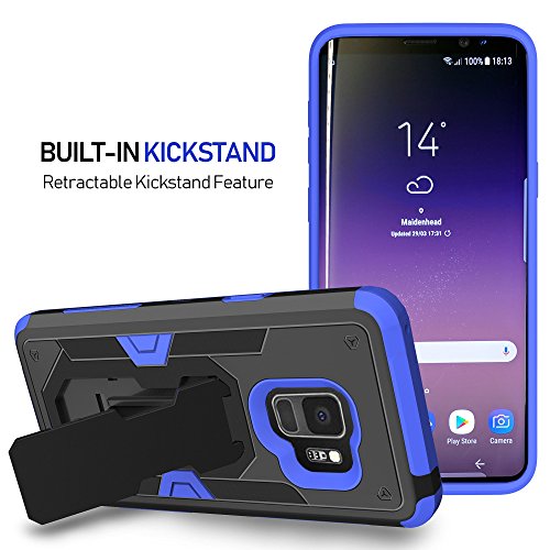 MINITURTLE Case Compatible w/ Clip Case for Samsung Galaxy S9 Case w/ Stand [MAX DEFENSE BLUE SERIES for Galaxy S9 SMG960] Hybrid Shell & Silicone Case for Galaxy S9 w/ Clip 02 Baseball - Thumbnail 3