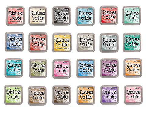 Tim Holtz and Ranger Distress Oxide Inks - Complete set of 24 Distress Oxide Ink 3x3 pads and Bonus Oxide Ink Color Chart