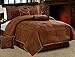 Grand Linen 7 Piece Dark Brown Embossed Faux Suede Paisley Comforter Set Oversize (106