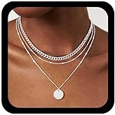 Allereyae Vintage Layered Coin Necklace Gold Disk Choker Necklaces Round Disc Pendant Necklace Curb Chain Necklaces Round Geometric Choker Jewelry for Women