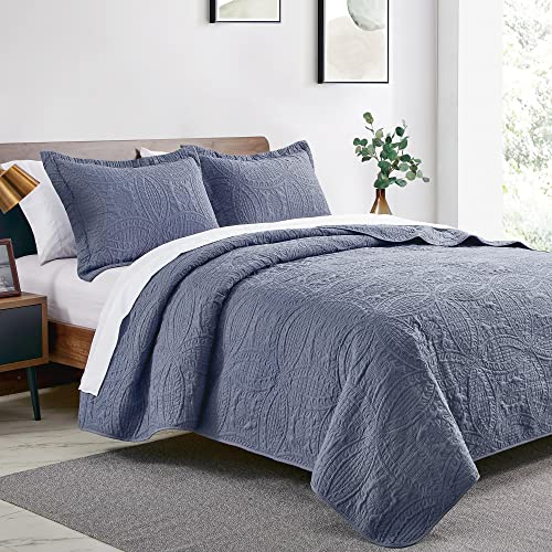 Love's cabin King Size Quilt Set Blue Bedspreads Soft Bed Summer