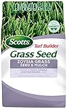 Scotts Turf Builder Grass Seed Zoysia Grass Seed and Mulch, 5 lb. - Full Sun and Light Shade - Thrives in Heat & Drought - Grows a Tough, Durable, Low-Maintenance Lawn - Seeds up to 2,000 sq. ft.
