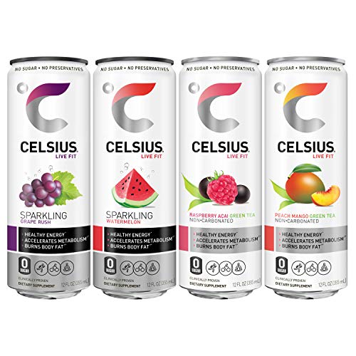 CELSIUS Fitness Drink 4Flavor Variety Pack, Zero Sugar, 12oz. Slim Can