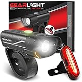 GearLight S400 Rechargeable LED Bike Light Set - High Lumen Front and Back Cycling Safety Lights - Best All-Weather USB Headlight and Tail Light for Kid and Adult Bicycles