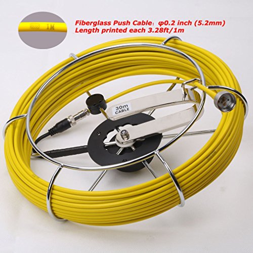 GooQee Sewer Drain Sewer Pipe Video Inspection Camera 100ft Fiberglass Push Cable Ø0.2inch Mounted with Stainless Steel Wheel Replacement of PIC001 PIC003 fits GooQee Camera Ø0.9inch only (30m)