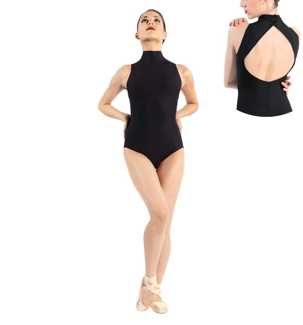 Spandex Lycra Leotards Girls Women Dance Bodysuit Yoga Mock-Turtleneck Neck Sleeveless Open Back for Class Performance XS