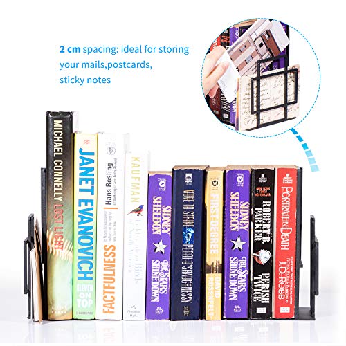 RooLee Decorative Kid's Book Ends Heavy Duty, Black Metal Bookends Supports for Shelves, Unique Window Lattice Design