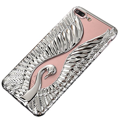 CSablnt Swan Wings Rubber Plating Frame TPU Soft Phone Case for iPhone 7 Plus / 6Plus(5.5")Case (Silver, iphone7(4.7))