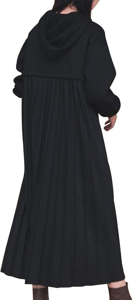 Amazon Co Jp バックプリーツ マキシワンピース 裏起毛 ワンピース レディース バックプリーツフーディーワンピース プリーツ プリーツワンピース ロングワンピース ロング丈 ワンピース 秋冬 切り替え 長袖 無地 カジュアル ブラック 服 ファッション小物