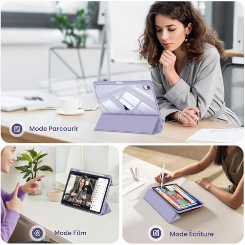 FINTIE Case for iPad Air 11 Inch M4/M3/M2 (2026/2025/2024) and iPad Air 5/4 10.9 Inches (2022/2020) – [Stylus Holder] Clear Transparent Shockproof Case, Lilac